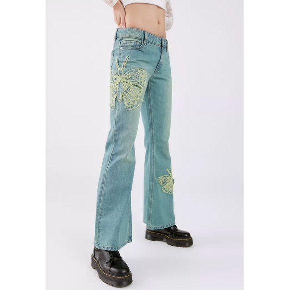 BDG Low Rise Flare Jean With Butterfly Appliqué Size 28 - Picture 3 of 11